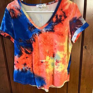 Vibrant Tie-Dye V-Neck Tee - LOVE J - Size L